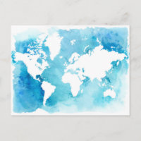 World Map In Watercolor Blues