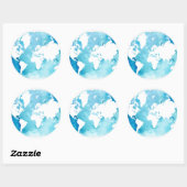 World Map In Watercolor Blues Runder Aufkleber (Blatt)