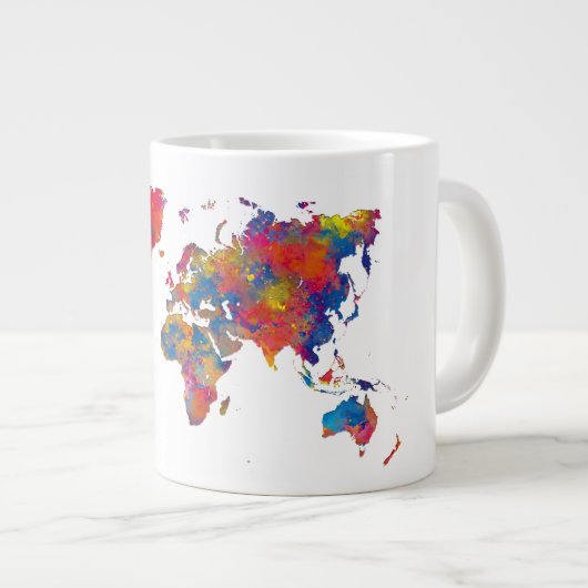 World map in watercolor Jumbo-Tasse (Vorderseite Rechts)