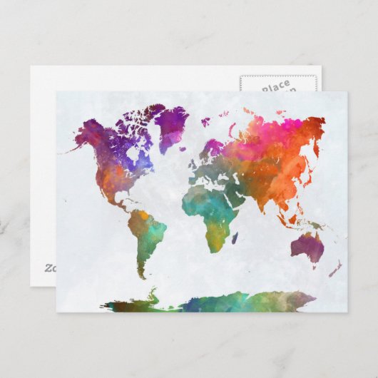 World Map In Watercolor Postkarte (Vorne/Hinten)