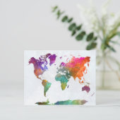 World Map In Watercolor Postkarte (Stehend Vorderseite)
