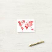 World map in watercolor Red Post-it Klebezettel (Auf Schreibtisch)