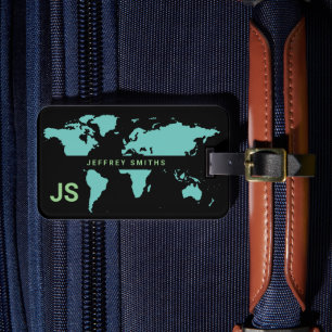 World Map International Travel Black Blue Gepäckanhänger