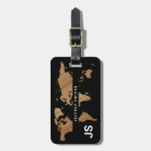 World Map International Travel Identifier Black Gepäckanhänger (Vorderseite vertikal)