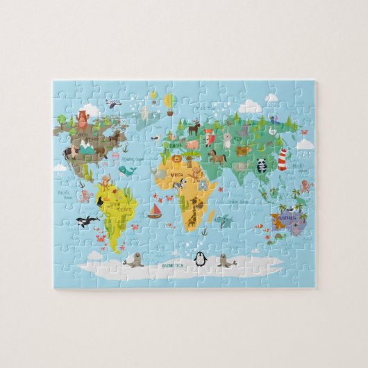 World Map Kids Cartoon Puzzle (Horizontal)