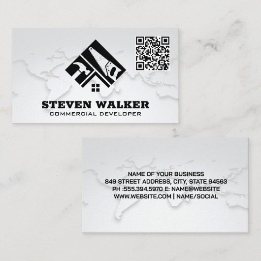 World Map | Konstruktionslogo | QR-Code Visitenkarte (Vorne/Hinten)