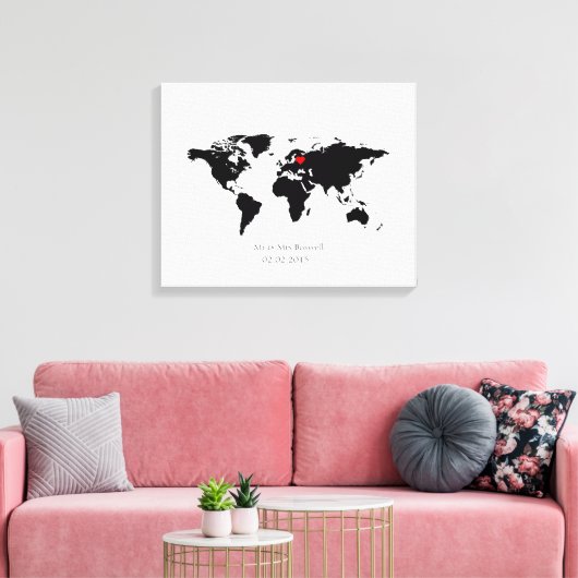 World Map Leinwand Hochzeitsgast wählen (Insitu (Wohnzimmer))