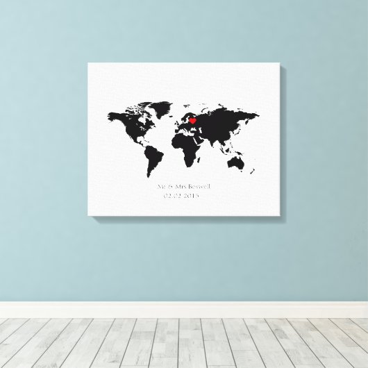 World Map Leinwand Hochzeitsgast wählen (Insitu (Holzboden))