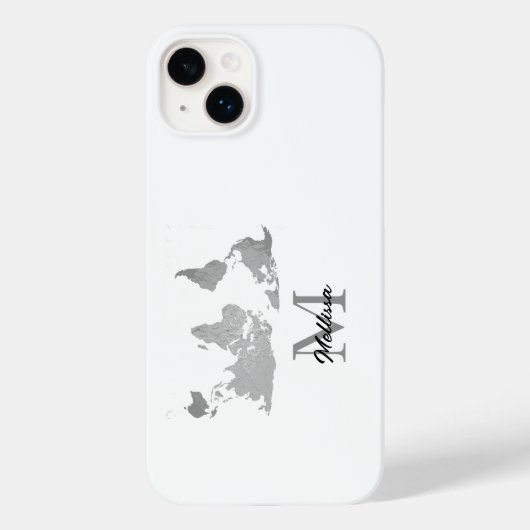 World Map Monogram Name Traver Custom Grau White Case-Mate iPhone Hülle (Rückseite)
