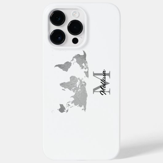 World Map Monogram Name Traver Custom Grau White Case-Mate iPhone Hülle (Rückseite)