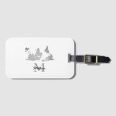World Map Monogram Name Traver Custom Grau White Gepäckanhänger (Vorderseite (Horizontal))