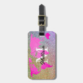 World Map Monogram Traveller Pink Gold Glitzer Ges Gepäckanhänger (Vorderseite vertikal)