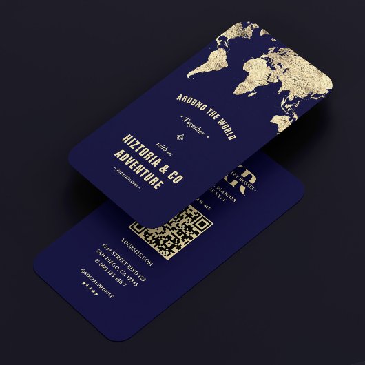 World Map Reiseplaner Dark Blue Gold Modern Visitenkarte