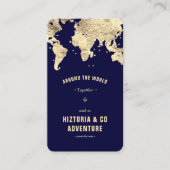 World Map Reiseplaner Dark Blue Gold Modern Visitenkarte (Vorderseite)
