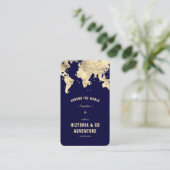 World Map Reiseplaner Dark Blue Gold Modern Visitenkarte (Stehend Vorderseite)