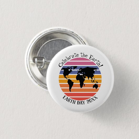 World Map Retro Sunset Silhouette Button (Vorne & Hinten)
