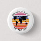 World Map Retro Sunset Silhouette Button (Vorderseite)