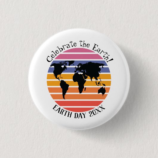 World Map Retro Sunset Silhouette Button (Vorderseite)
