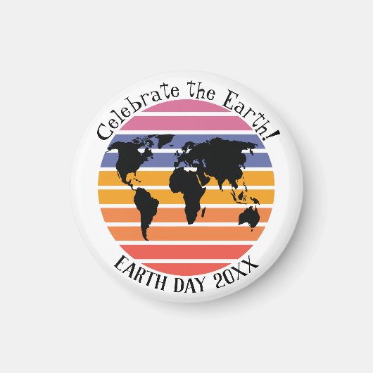 World Map Retro Sunset Silhouette Magnet (Vorne)