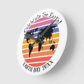 World Map Retro Sunset Silhouette Runde Wanduhr (Winkel)