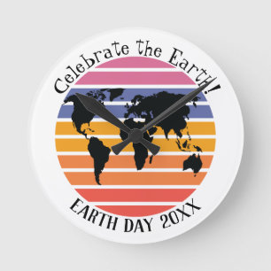 World Map Retro Sunset Silhouette Runde Wanduhr