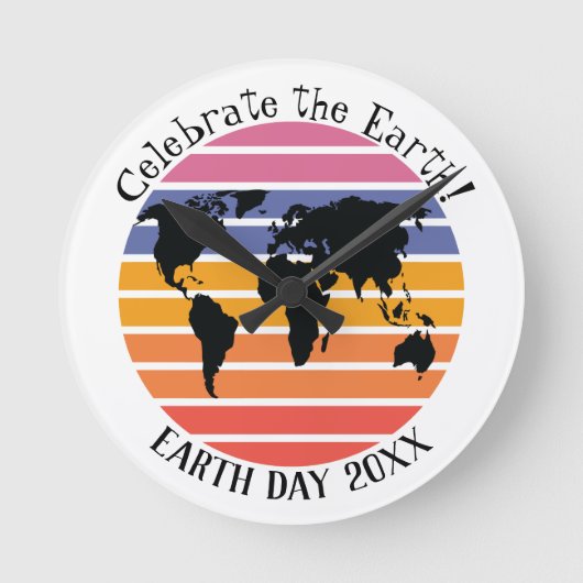 World Map Retro Sunset Silhouette Runde Wanduhr (Vorderseite)