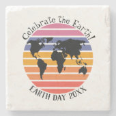 World Map Retro Sunset Silhouette Steinuntersetzer (Vorderseite)