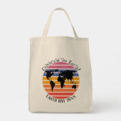 World Map Retro Sunset Silhouette Tragetasche (Rückseite)