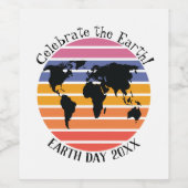 World Map Retro Sunset Silhouette Weinetikett (Einzelnes Label)