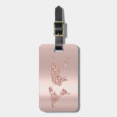 World Map Rose Goldadresse Name Elegant Gepäckanhänger (Vorderseite vertikal)