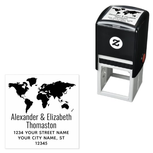World Map Silhouette Coupel Name Rücksendeadresse Permastempel (Beispiel)