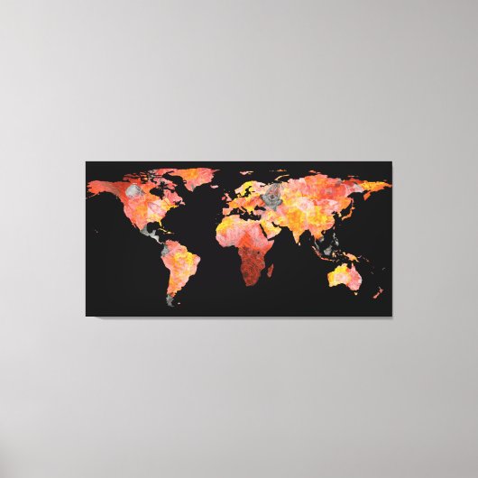 World Map Silhouette - Feuerfotografie Mandala Leinwanddruck (Vorderseite)