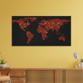 World Map Silhouette - Orange & Red Floral Patten Leinwanddruck (Insitu (Wohnzimmer))