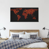 World Map Silhouette - Orange & Red Floral Patten Leinwanddruck (Insitu (Schlafzimmer))