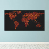 World Map Silhouette - Orange & Red Floral Patten Leinwanddruck (Insitu (Holzboden))