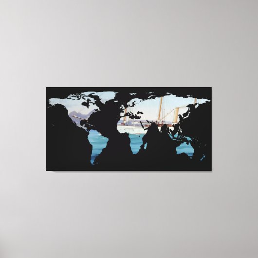 World Map Silhouette - Segeln rund um die Welt Leinwanddruck (Vorderseite)