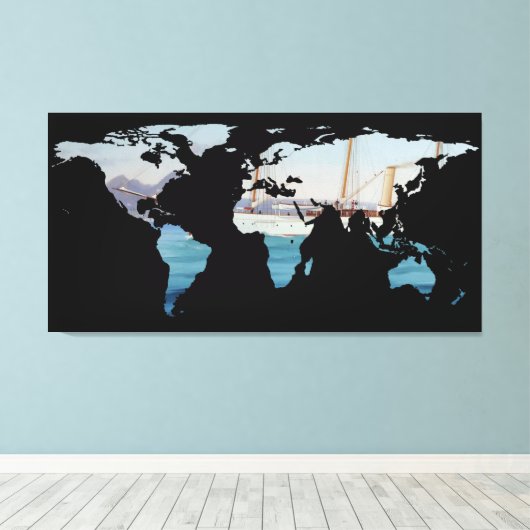 World Map Silhouette - Segeln rund um die Welt Leinwanddruck (Insitu (Holzboden))
