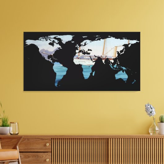 World Map Silhouette - Segeln rund um die Welt Leinwanddruck (Insitu (Wohnzimmer))