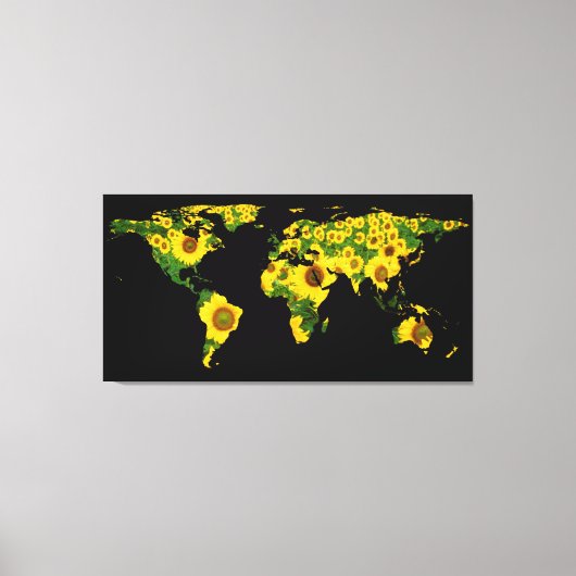 World Map Silhouette - Sonnenblumen Leinwanddruck (Vorderseite)