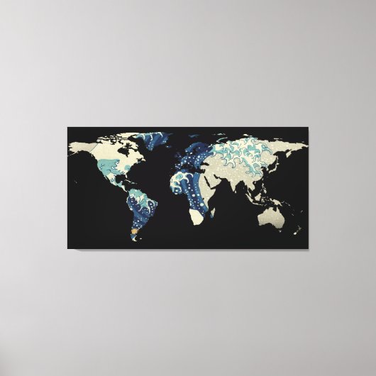 World Map Silhouette - The Great Wave Off Kanagawa Leinwanddruck (Vorderseite)