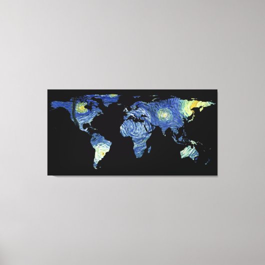 World Map Silhouette - The Starry Night Leinwanddruck (Vorderseite)