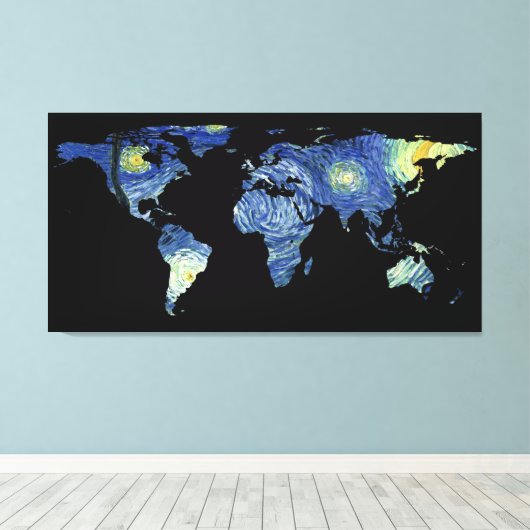 World Map Silhouette - The Starry Night Leinwanddruck (Insitu (Holzboden))