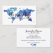 World Map Travel Agent Blue Rental Office Visitenkarte (Vorne/Hinten)