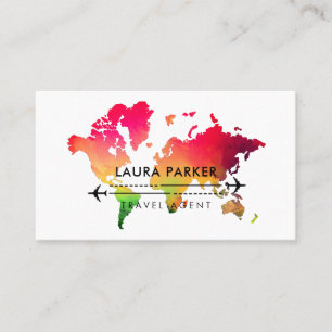  World Map Travel Agent Tour Urlaub Rosa Rot  Visitenkarte