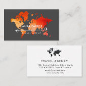 World Map Travel Agent Vacacation Services Orange Visitenkarte (Vorne/Hinten)