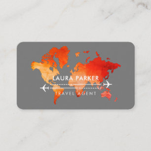 World Map Travel Agent Vacacation Services Orange Visitenkarte