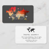  World Map Travel Agent Vacacation Services Red Visitenkarte (Vorne/Hinten)
