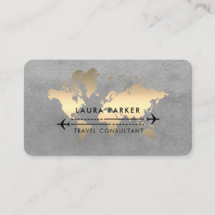 World Map Travel Agent Watercolor Gold Tourism Bus Visitenkarte