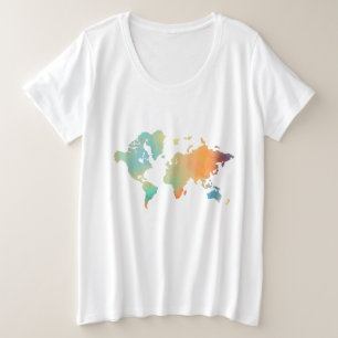 World Map Travel Aquamarin Beach Tourist Große Größe T-Shirt