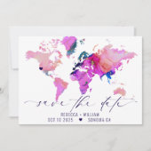 World Map Travel Hochzeit in Urlaubsort Save the D Einladung (Vorderseite)